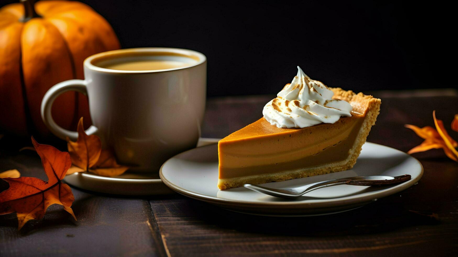 Pumpkin Pie background, coffee time, Generative AI photo