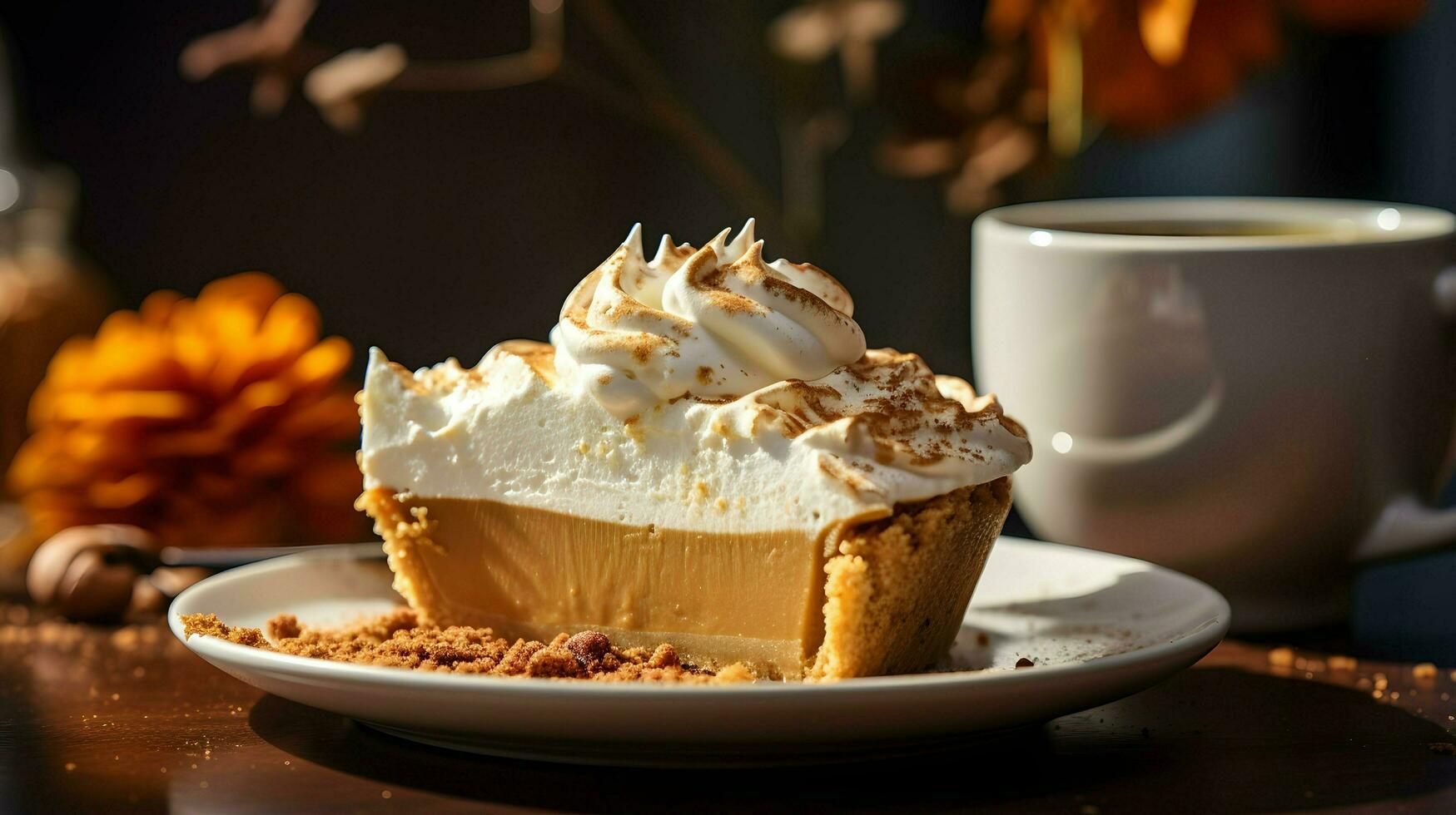 Pumpkin Pie background, coffee time, Generative AI photo