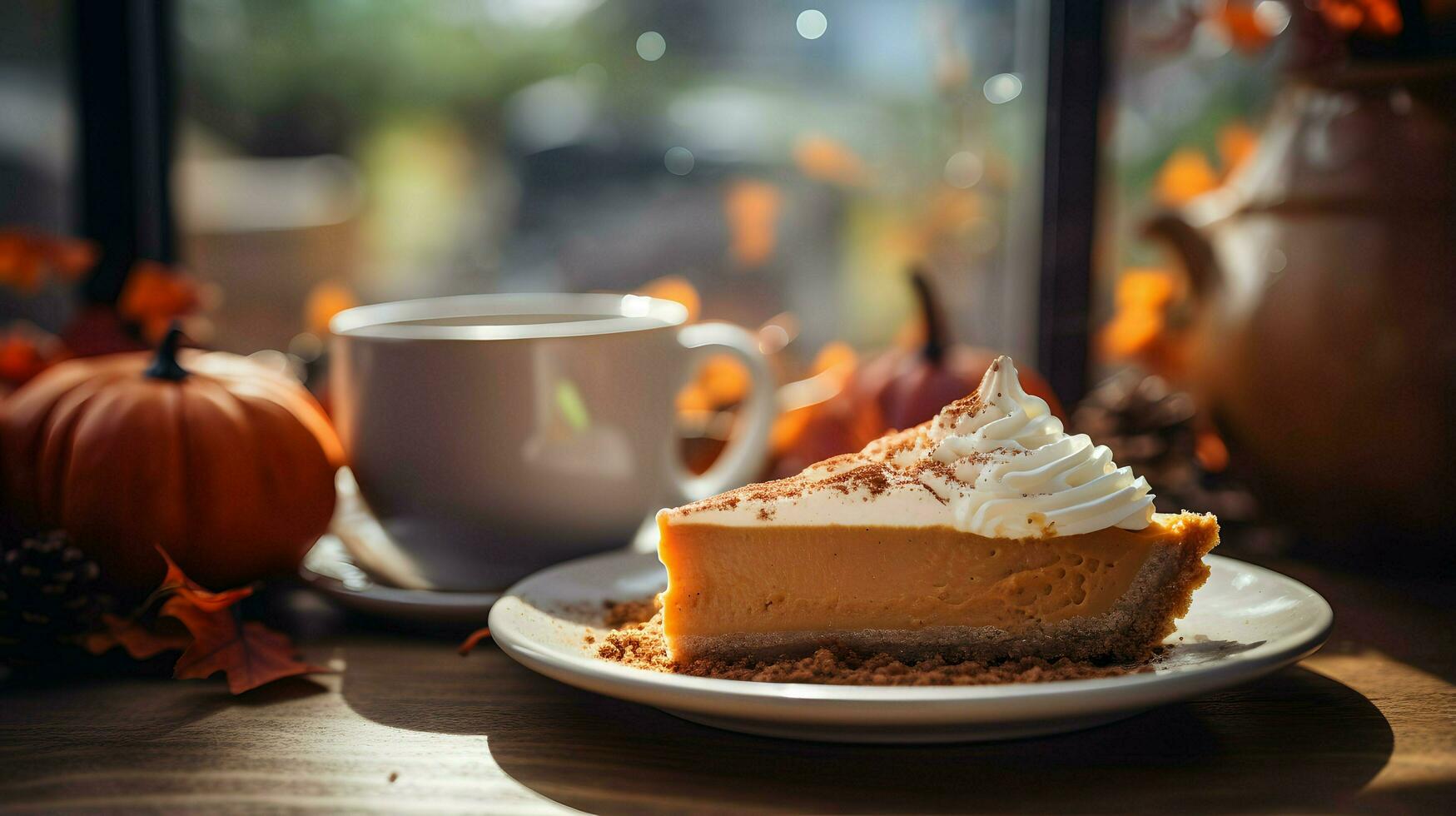 Pumpkin Pie background, coffee time, Generative AI photo
