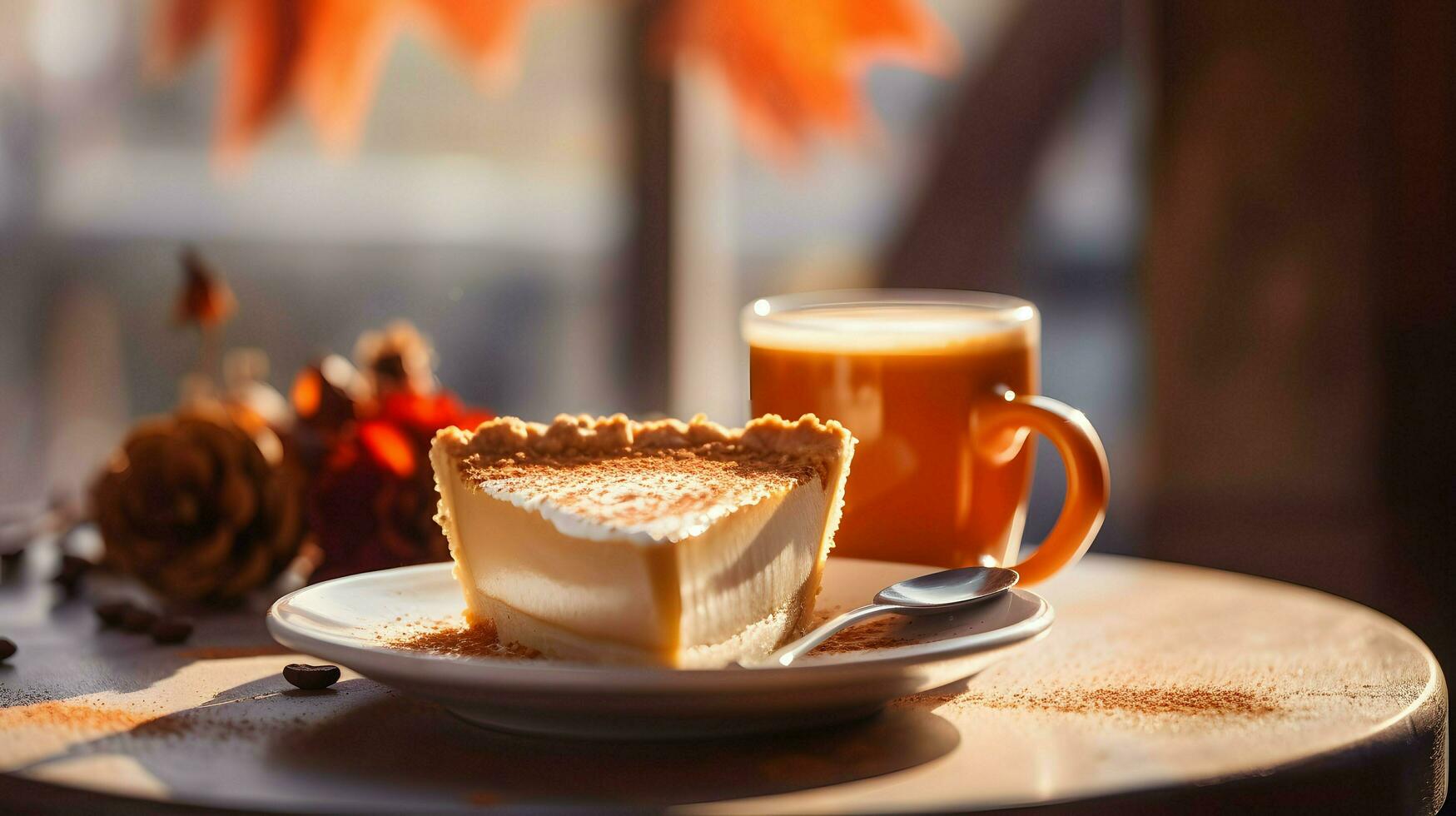 Pumpkin Pie background, coffee time, Generative AI photo