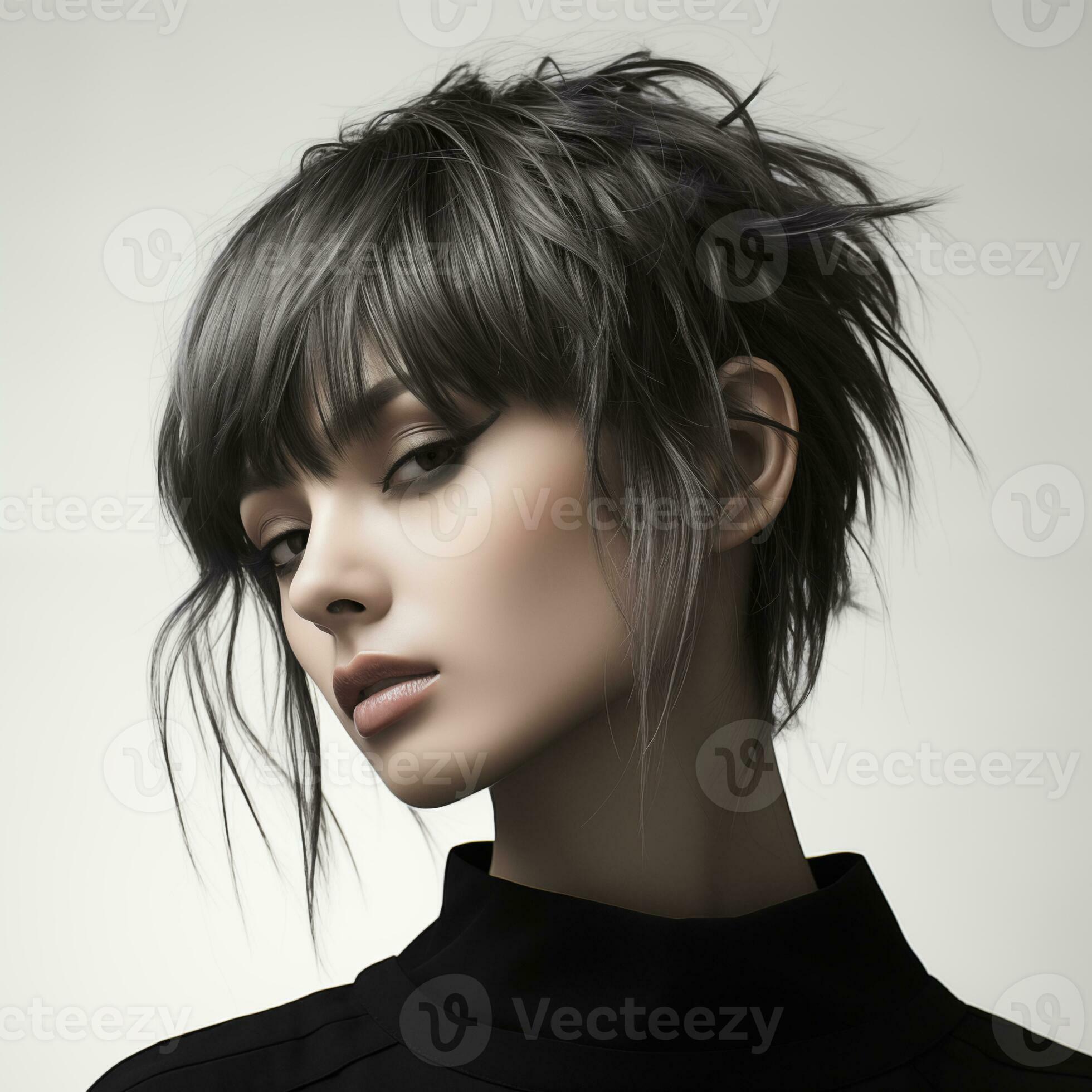 Illustration of a haircut fashion portrait, AI Generated 34223418 Stock