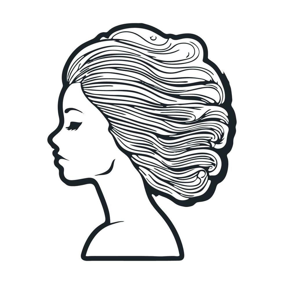 Silhouette of a woman with long flowing hair, with isolated background. vector