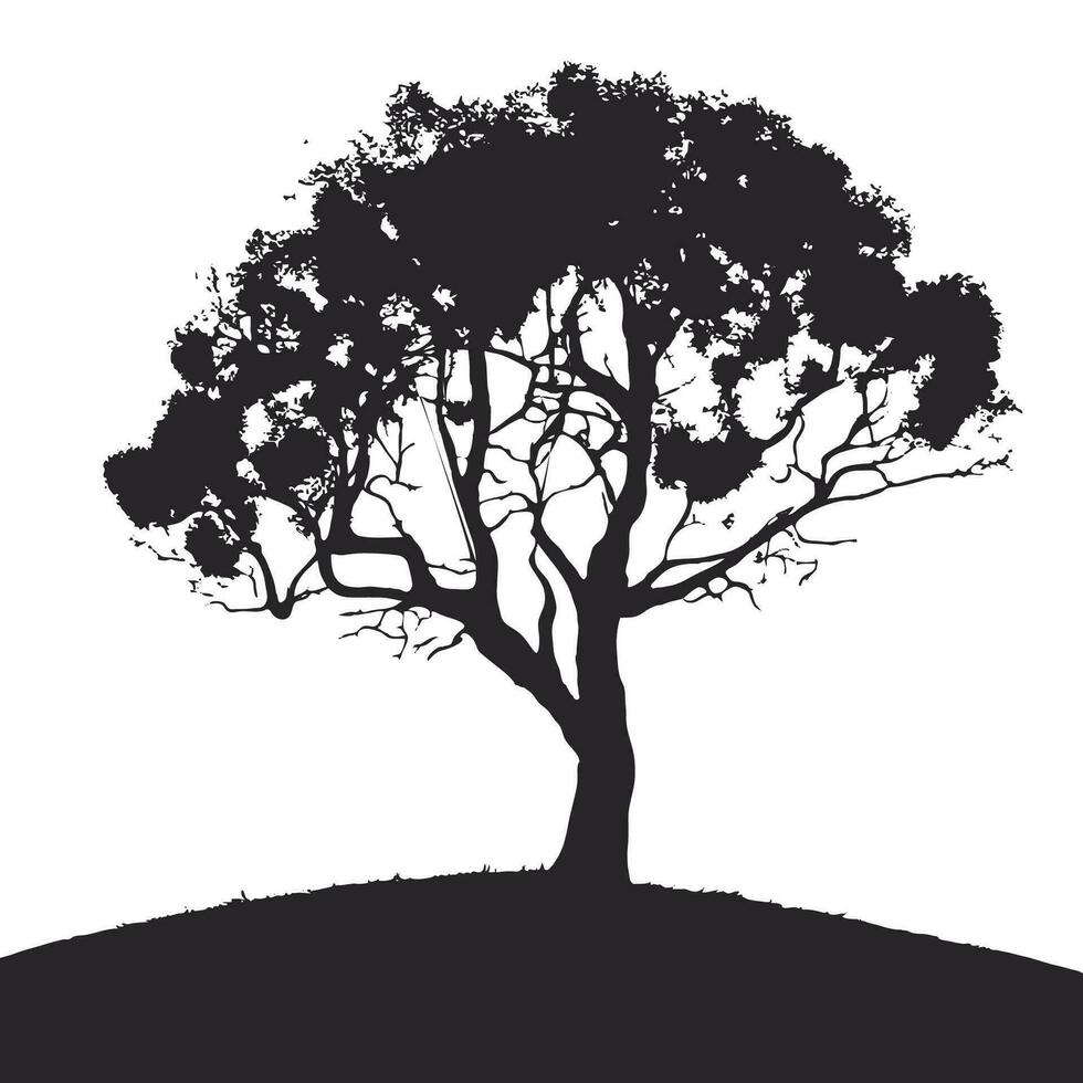 silhouette of big tree in summer on isolated white background vector