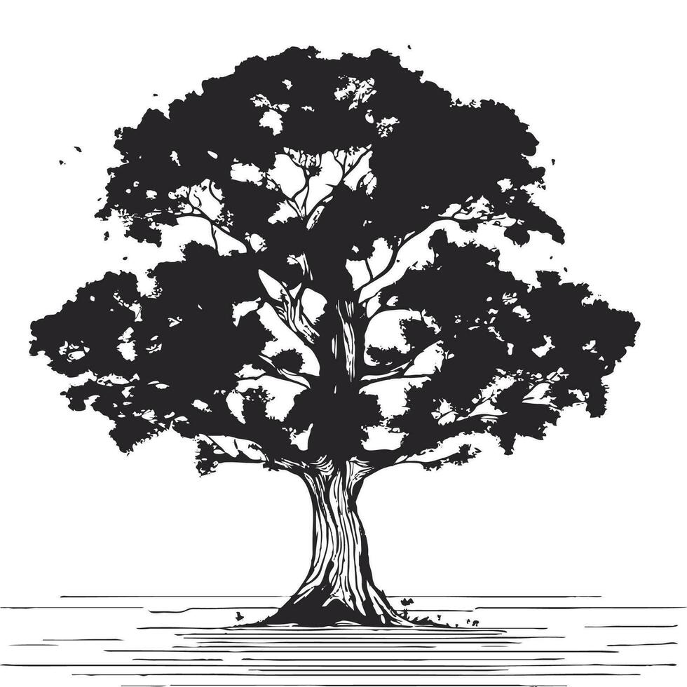 silhouette of big tree in summer on isolated white background vector