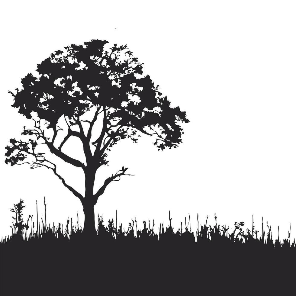 silhouette of big tree in summer on isolated white background vector