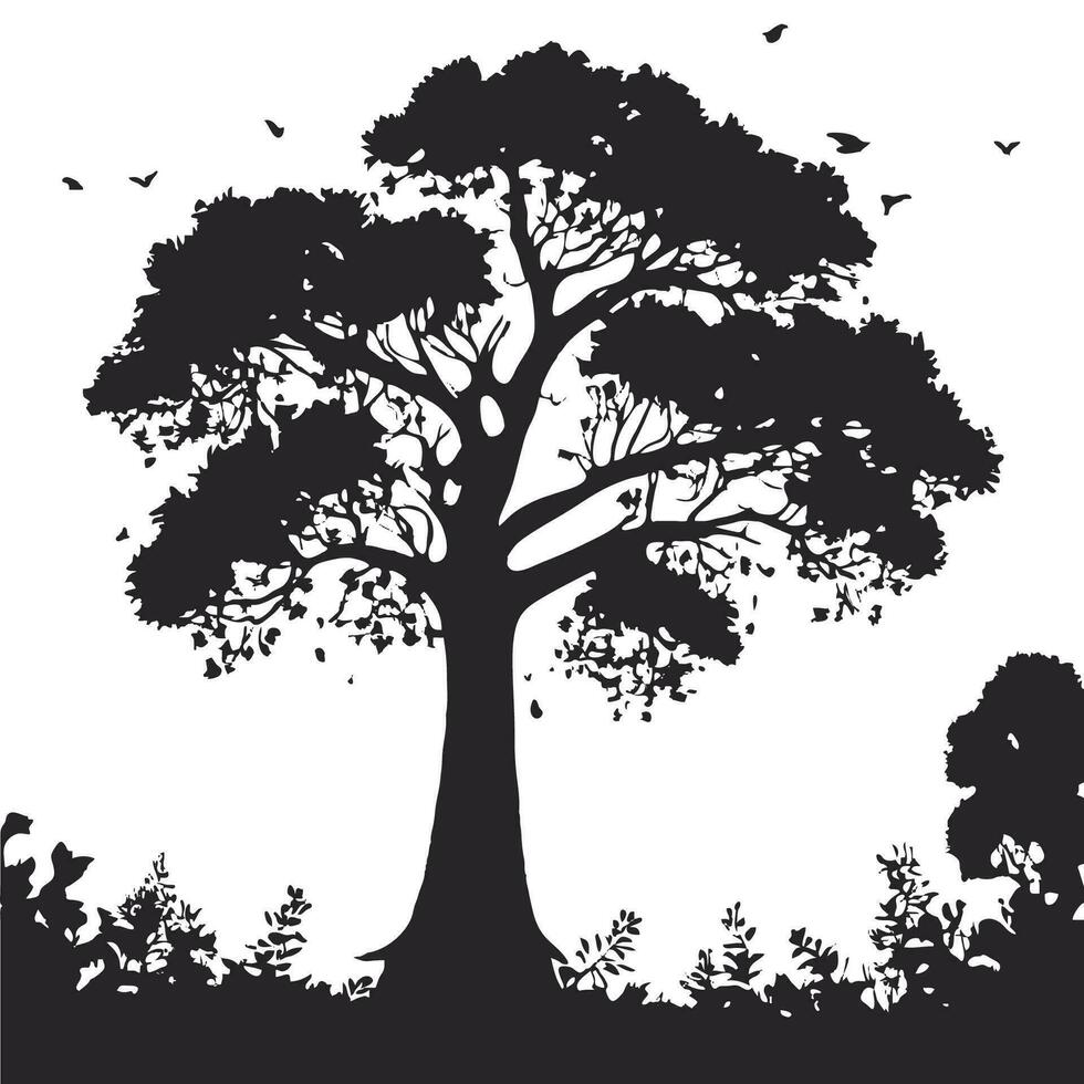 silhouette of big tree in summer on isolated white background vector