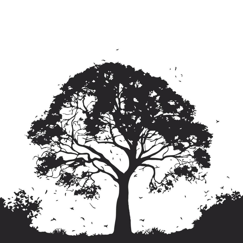 silhouette of big tree in summer on isolated white background vector