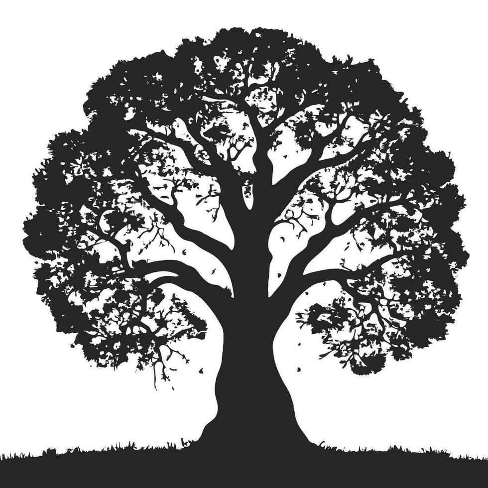 silhouette of big tree in summer on isolated white background vector