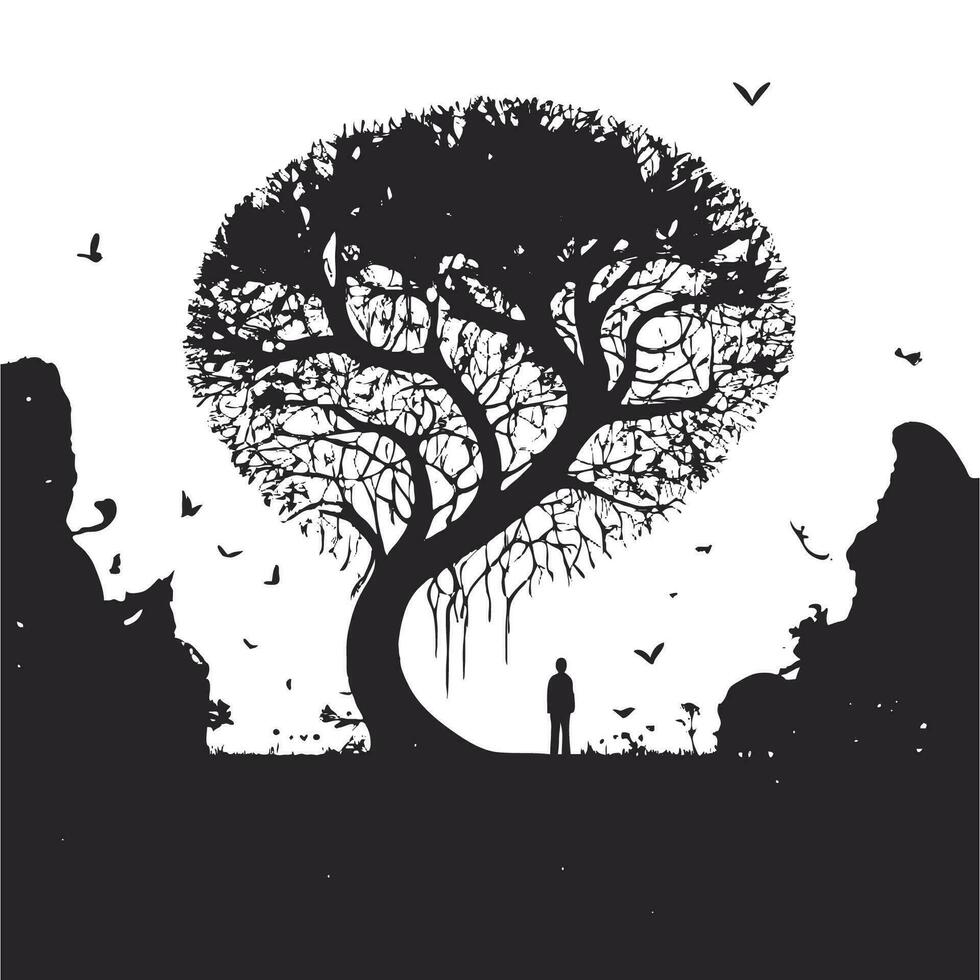 silhouette of big tree in summer on isolated white background vector