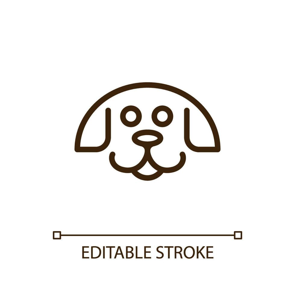 Happy puppy linear icon. Pet store. Dog walking service. Veterinary hospital. Training class. Animal care. Thin line illustration. Contour symbol. Vector outline drawing. Editable stroke