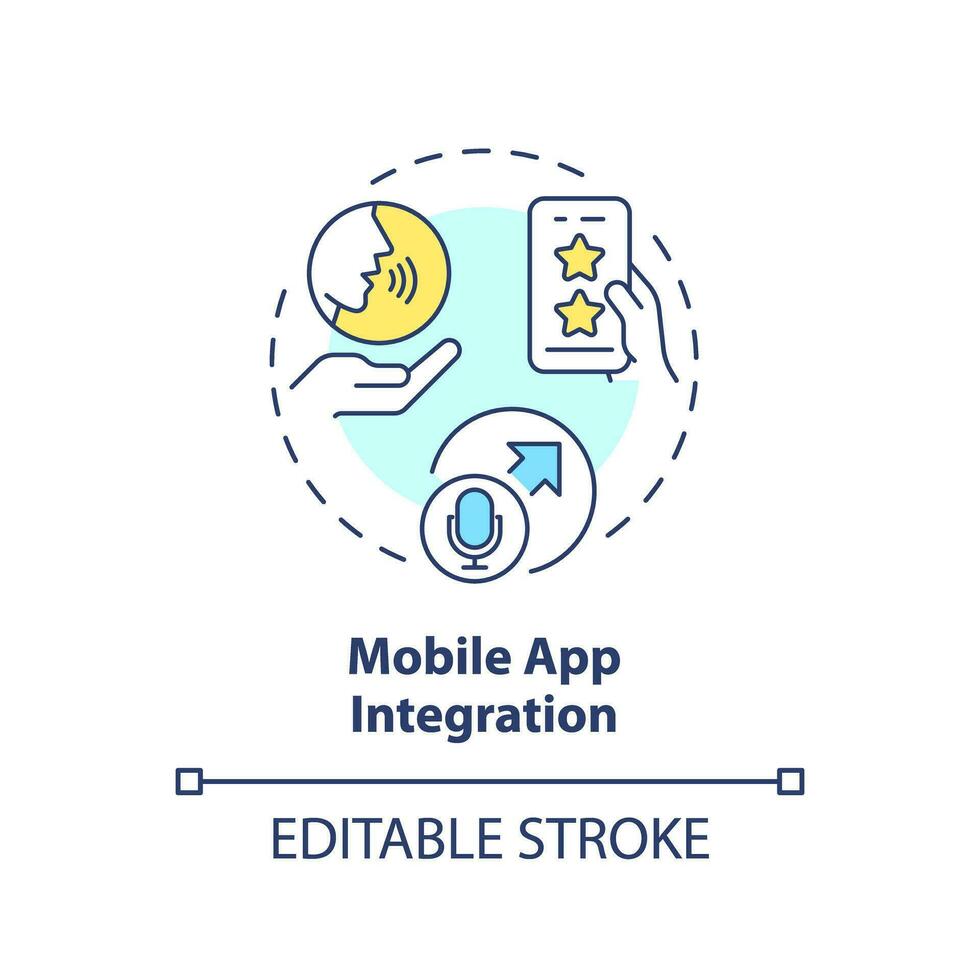 2D editable mobile app integration thin line icon concept, isolated vector, multicolor illustration representing voice assistant. vector