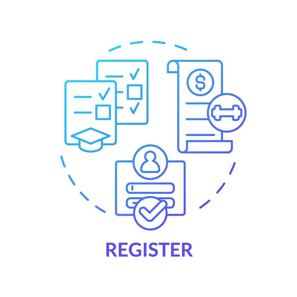 2D register thin line gradient icon concept, isolated vector, illustration representing athletic scholarship. vector