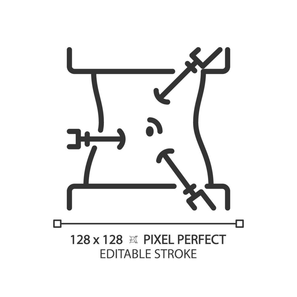 Laparoscope pixel perfect linear icon. Laparoscopic surgery. Minimally invasive procedure. Surgical instrument. Thin line illustration. Contour symbol. Vector outline drawing. Editable stroke