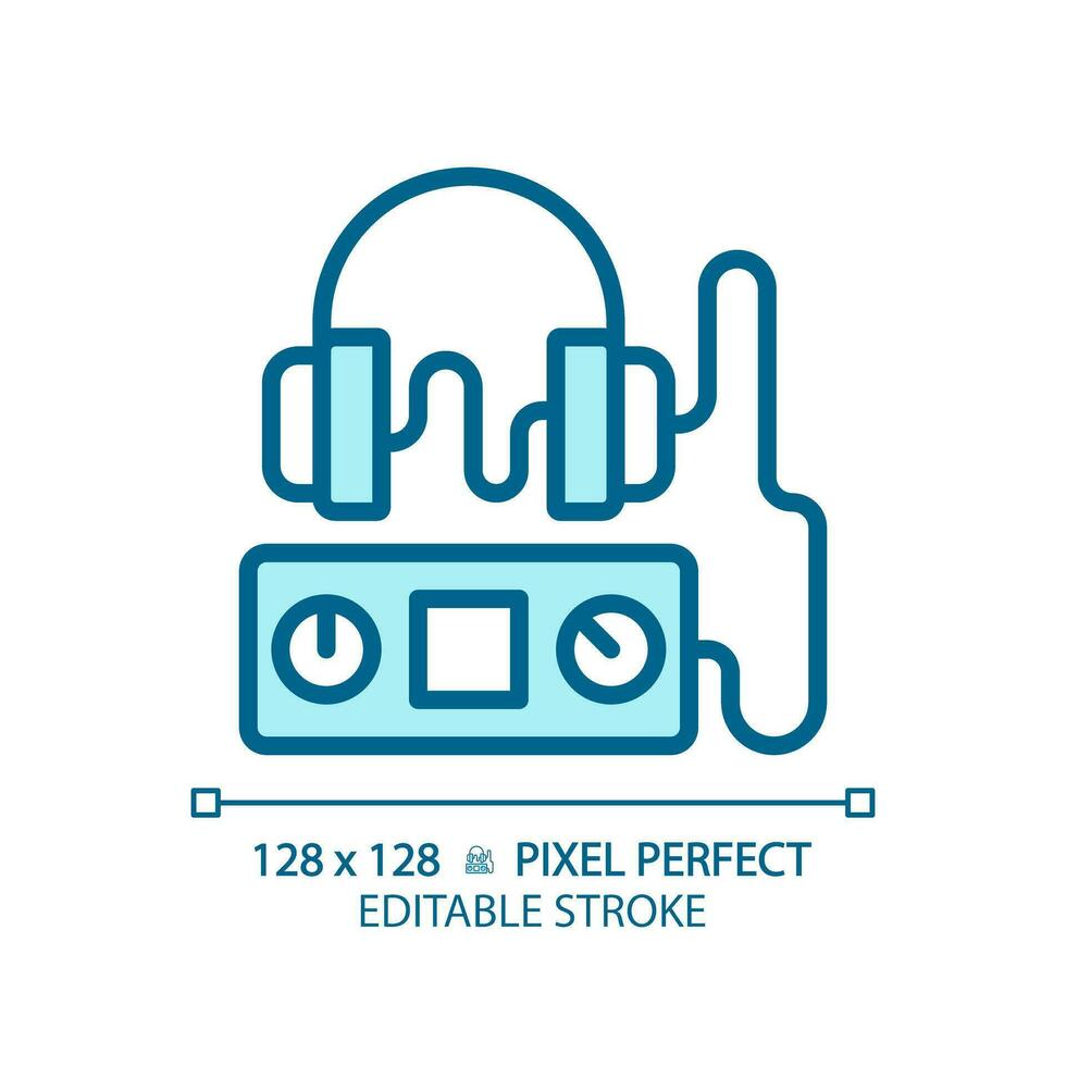 Audiometer pixel perfect light blue icon. Hearing exam. Audiometry test. Ear health. Check up. Primary care. RGB color sign. Simple design. Web symbol. Contour line. Flat illustration. Isolated object vector