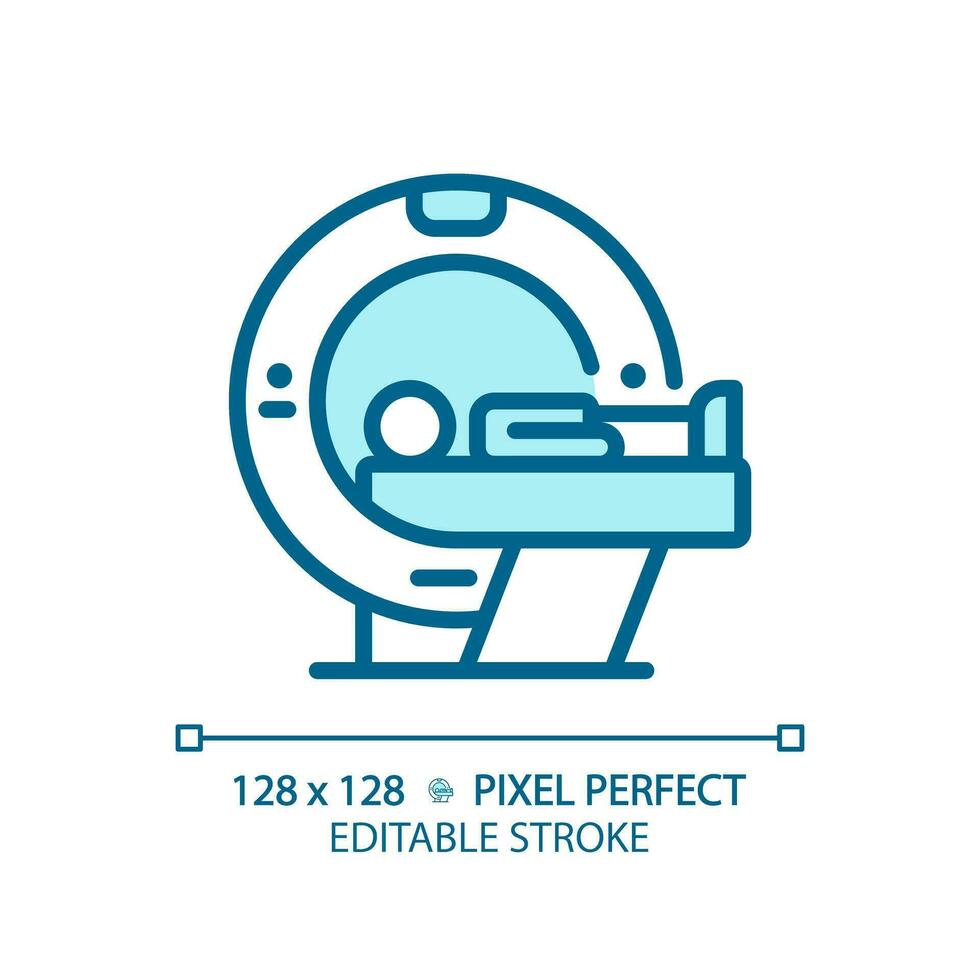 Ct scan pixel perfect light blue icon. Medical imaging. Radiology doctor. Healthcare service. RGB color sign. Simple design. Web symbol. Contour line. Flat illustration. Isolated object vector