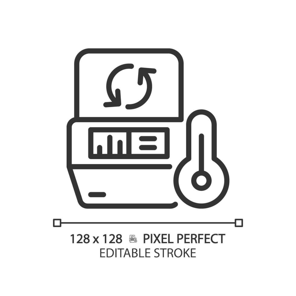 Pcr machine pixel perfect linear icon. Thermal cycler. Polymerase chain reaction. Dna replication. Rapid test. Thin line illustration. Contour symbol. Vector outline drawing. Editable stroke