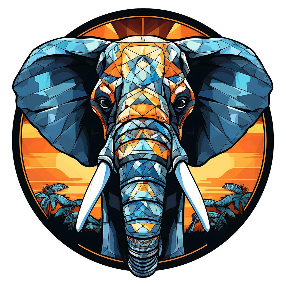View of a Painting Bright Stained Glass Elefant circle Illustration Design photo