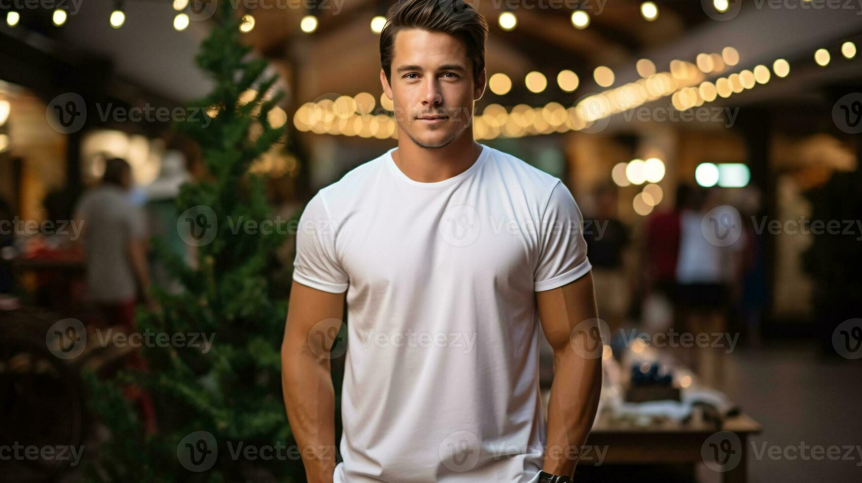 ai generativo masculino t camisa Bosquejo imagen con Navidad antecedentes foto