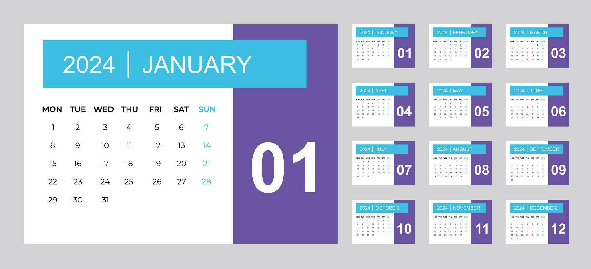 2024 desk calendar template vector