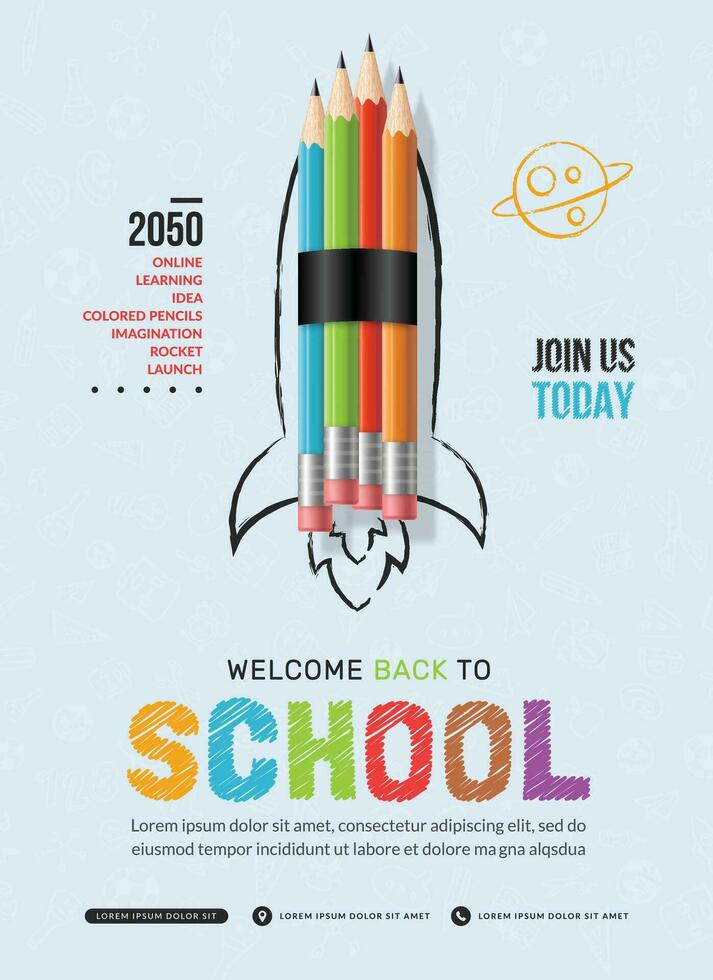 pencil rocket launching to space background back to school vector