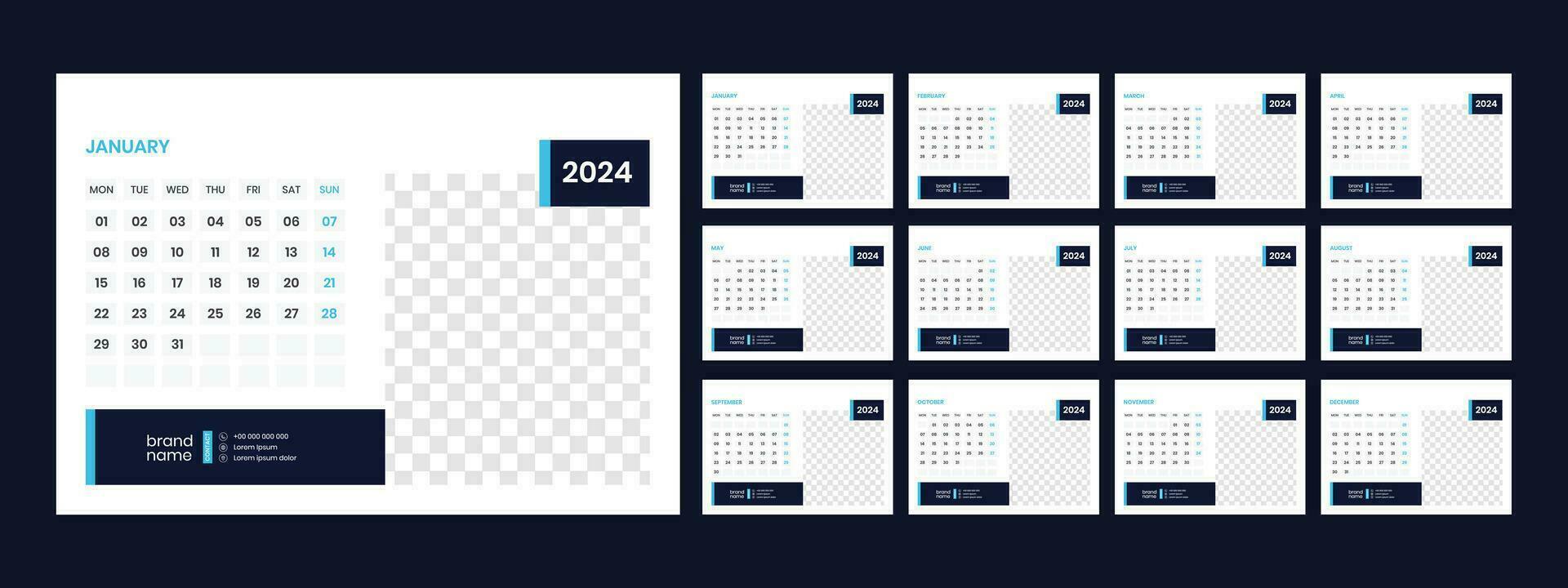 desk calendar template 2024 vector