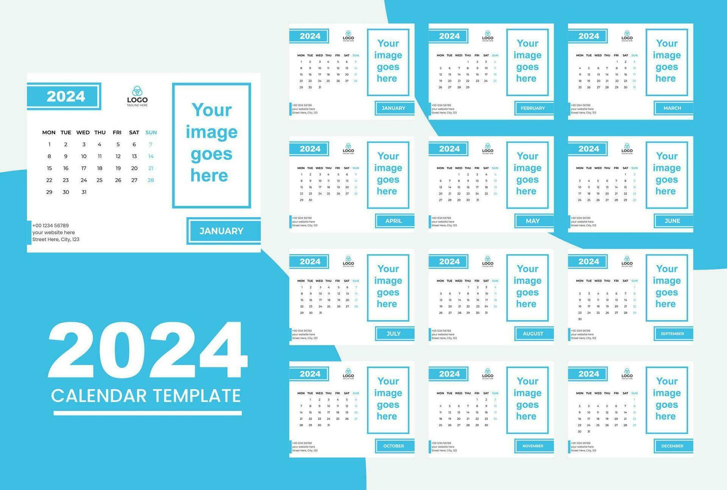 2024 new year clean calendar template vector