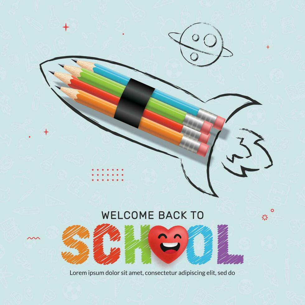 back to school background with rocket pencil launching vector