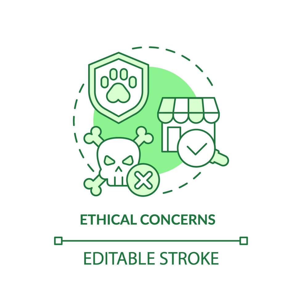 Editable ethical concerns green icon concept, isolated vector, sustainable office thin line illustration. vector