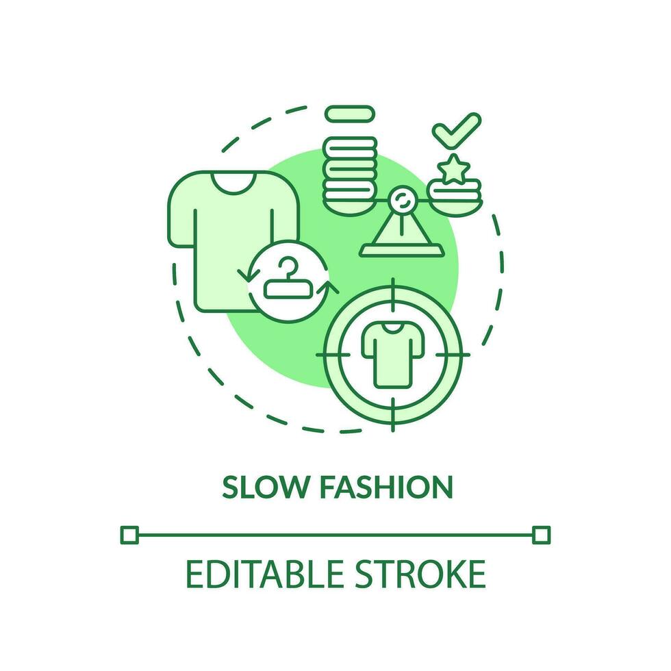 Editable slow fashion green icon concept, isolated vector, sustainable office thin line illustration. vector