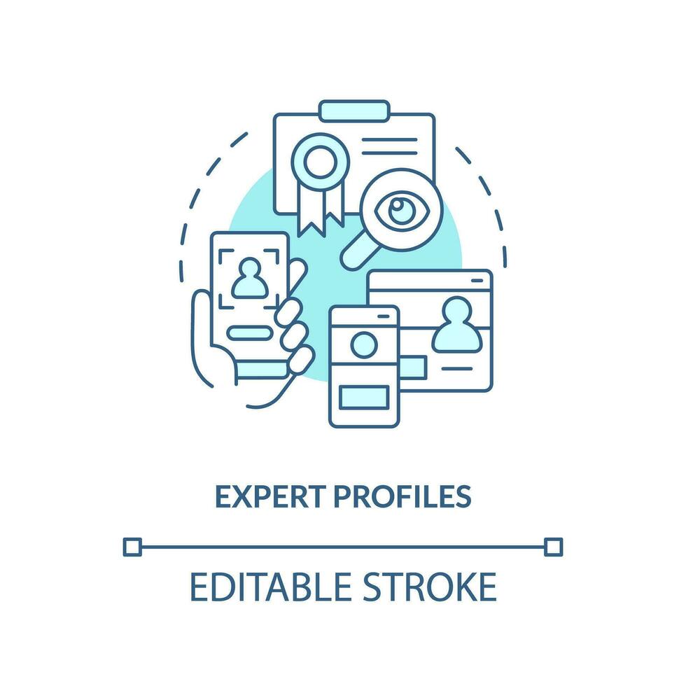 2D editable expert profiles thin line blue icon concept, isolated vector, monochromatic illustration representing knowledge management. vector