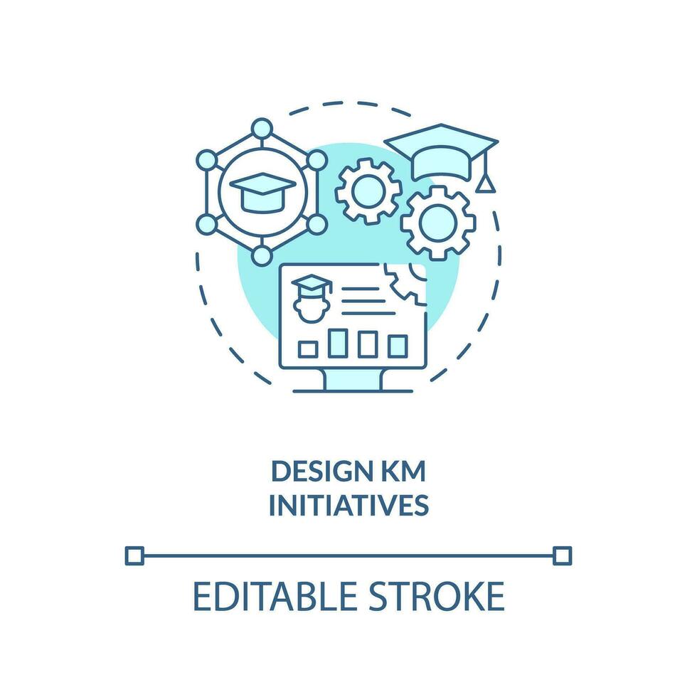 2D editable design KM initiatives line blue icon concept, isolated vector, monochromatic illustration representing knowledge management. vector