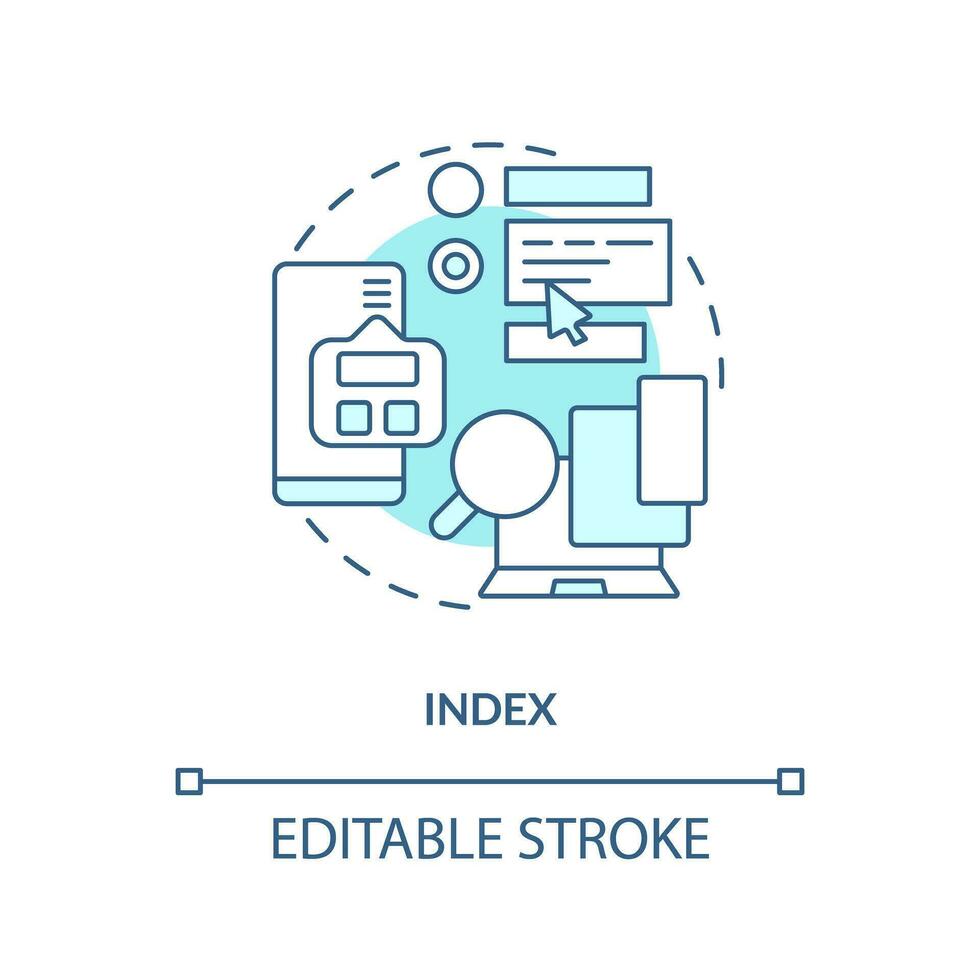 2D editable index thin line blue icon concept, isolated vector, monochromatic illustration representing knowledge management. vector