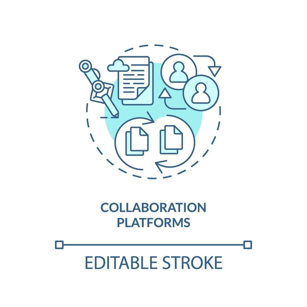 2D editable collaboration platforms thin line blue icon concept, isolated vector, monochromatic illustration representing knowledge management. vector