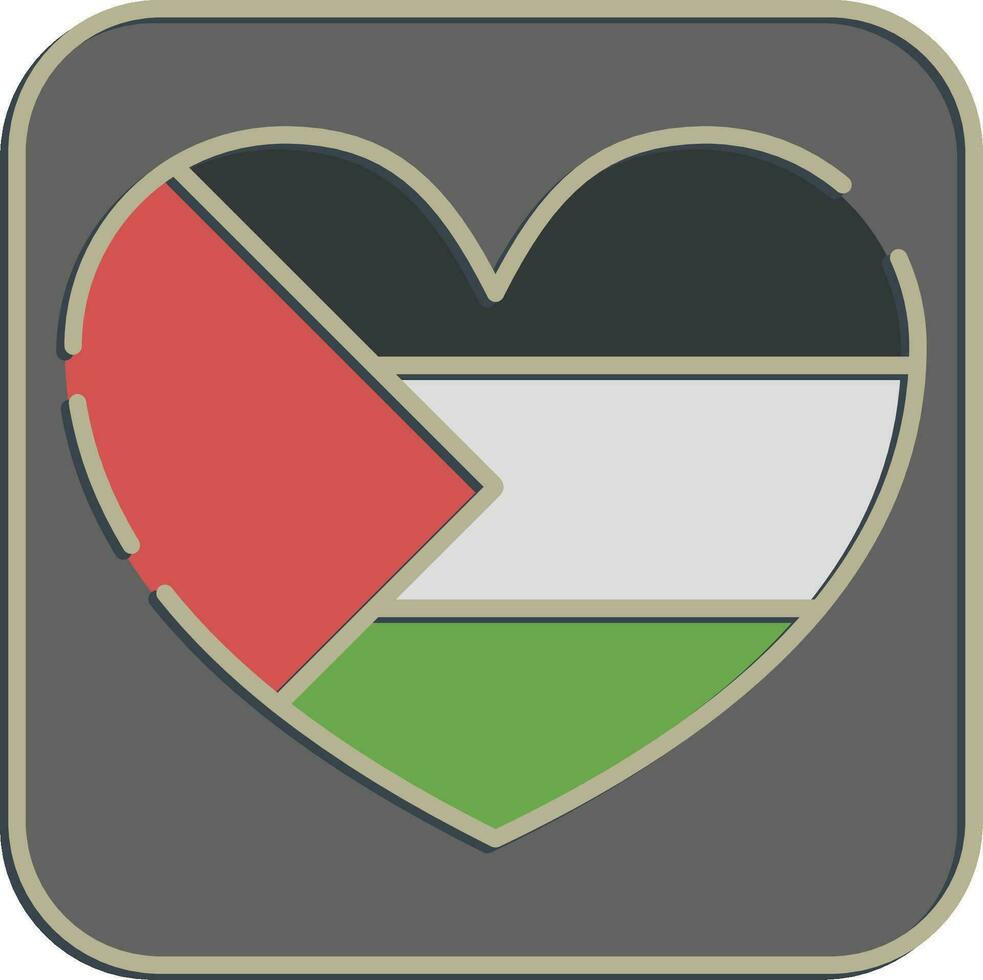 Icon heart shape palestine flag. Palestine elements. Icons in embossed style. Good for prints, posters, logo, infographics, etc. vector