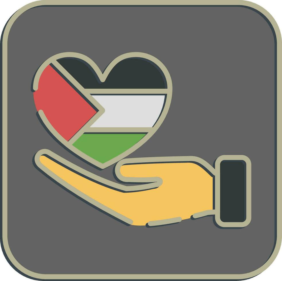 Icon hand and heart. Palestine elements. Icons in embossed style. Good for prints, posters, logo, infographics, etc. vector