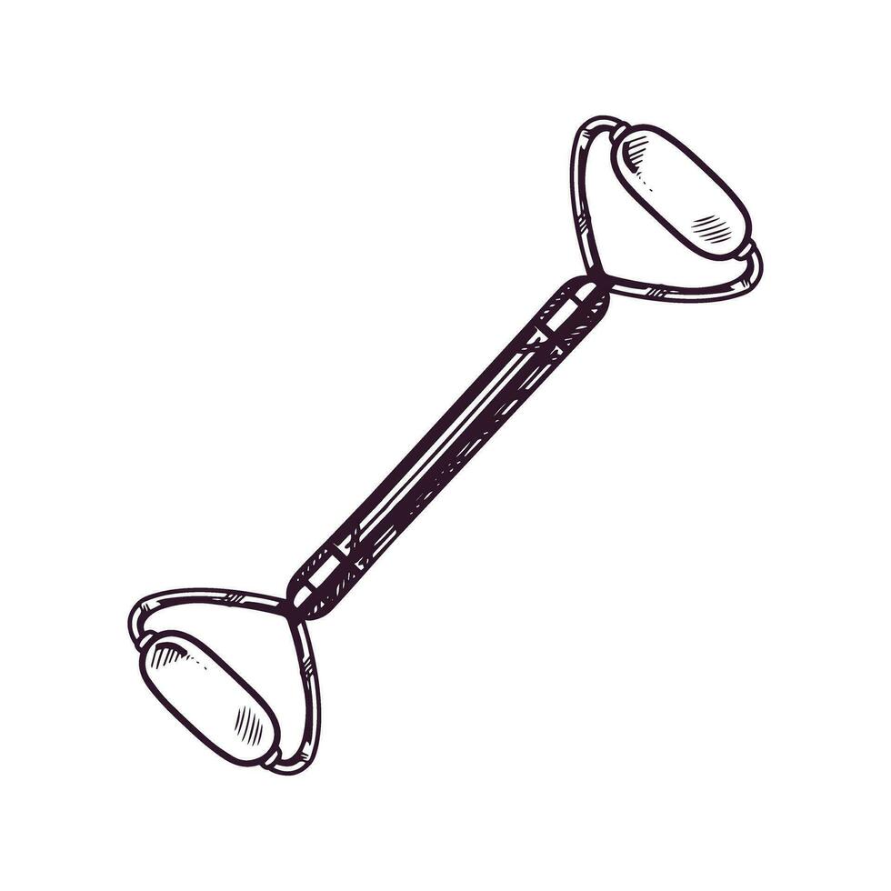 Hand-drawn jade gouache massage scraper for face and neck massage. Lifting for healthy and youthful skin. Trending skin care. Doodle sketch style. vector