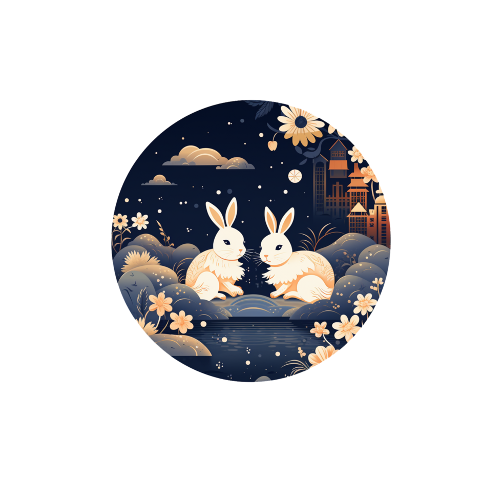 Happy Chuseok Day cute bunny with flowers Rabbits of mid autumn festival Generative Ai png