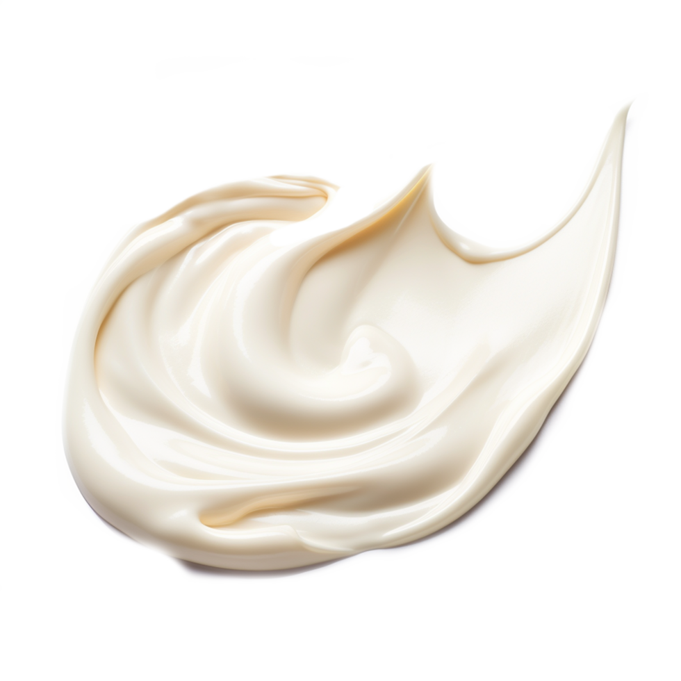 cream in a glass bowl with a spoon on a white surface. generative ai png