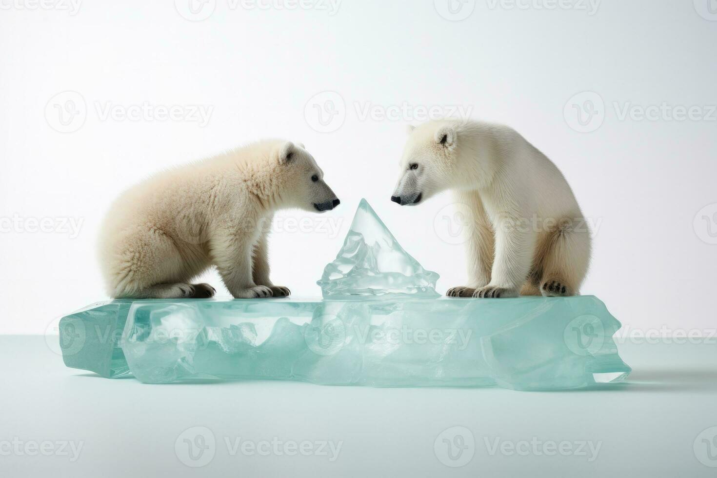 Miniature iceberg and polar bear figurines isolated on a white background photo