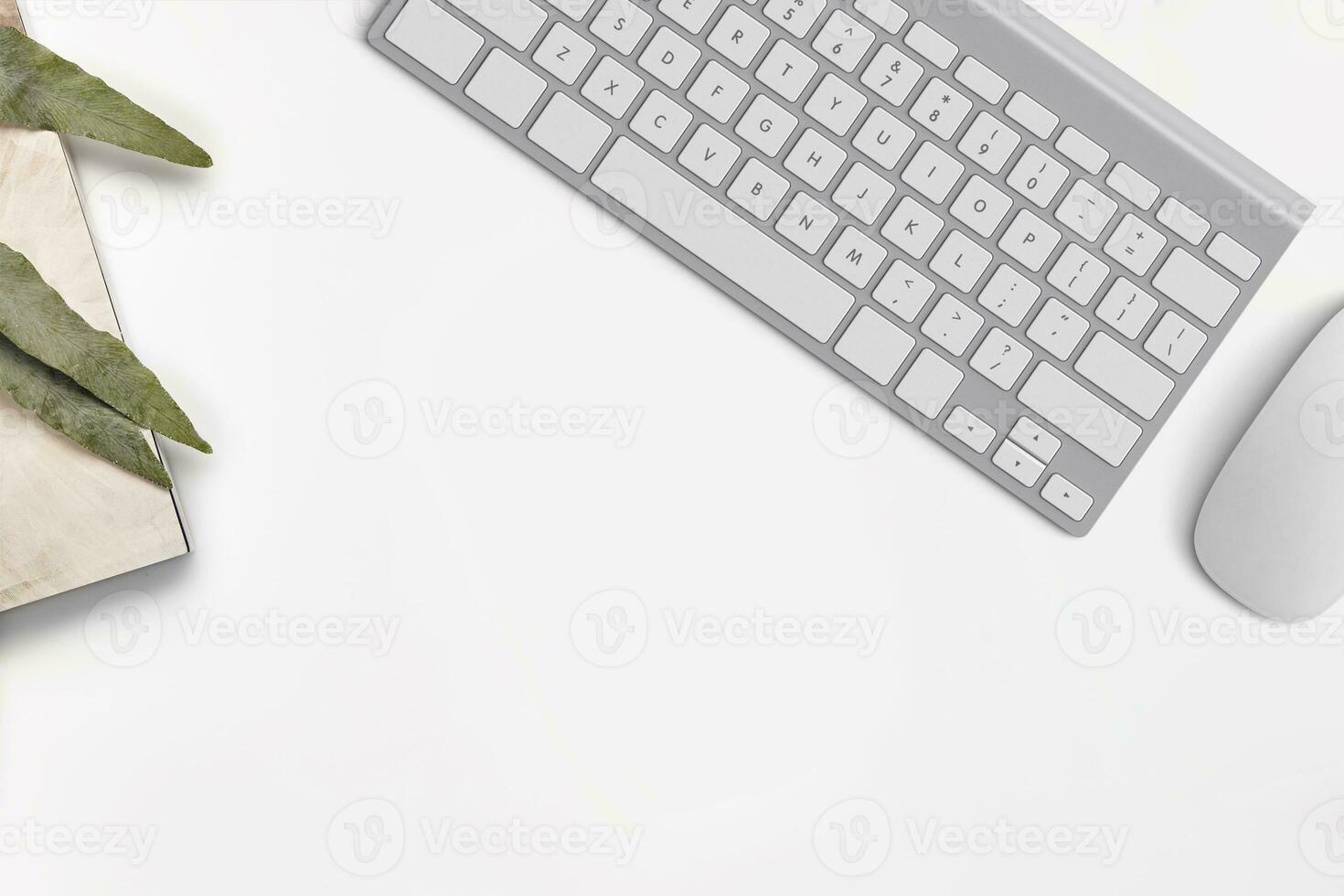 Top view of laptop keyboard, isolated on white background. photo