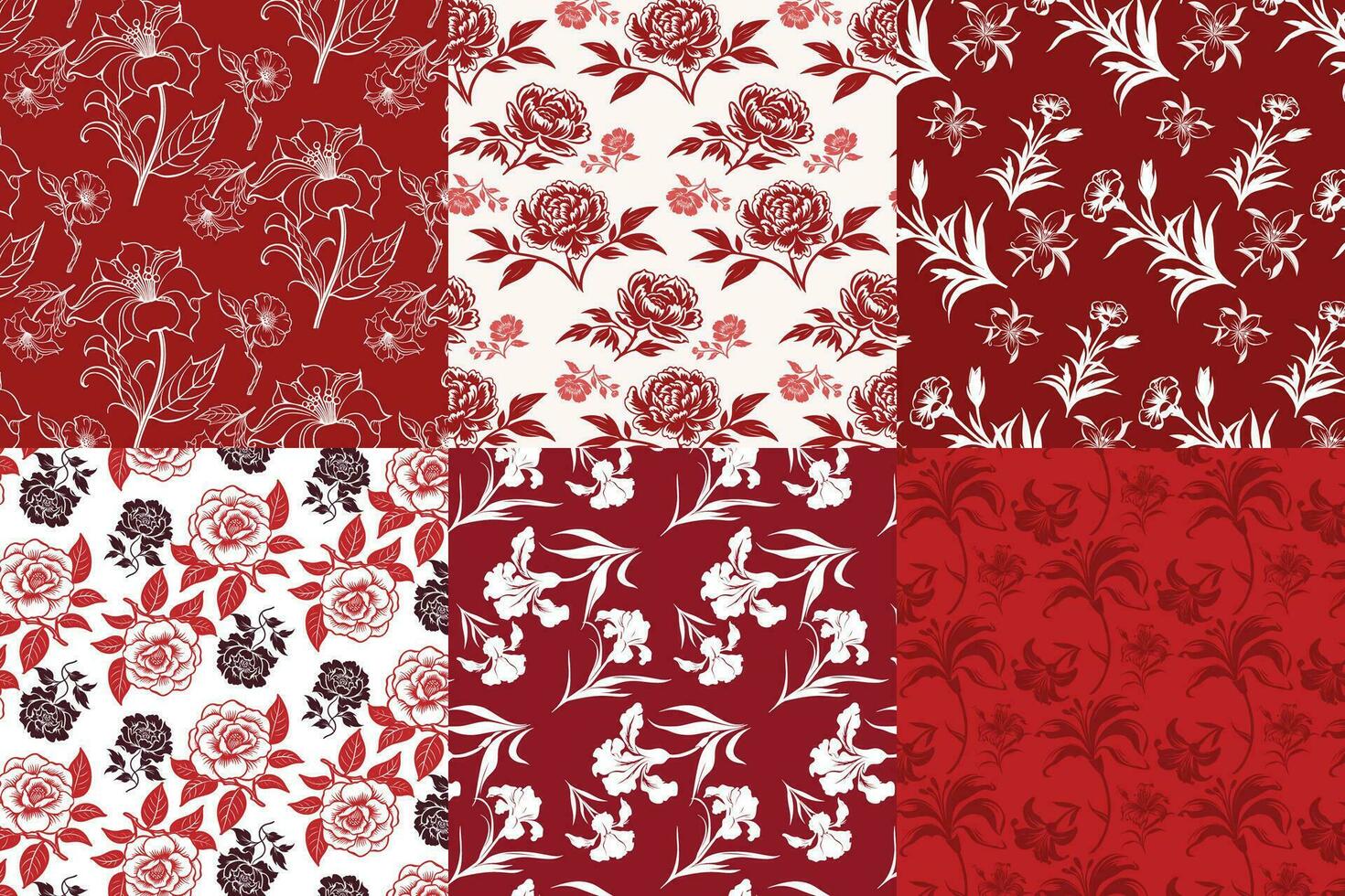 Red and White Floral Pattern Collage with Roses vector