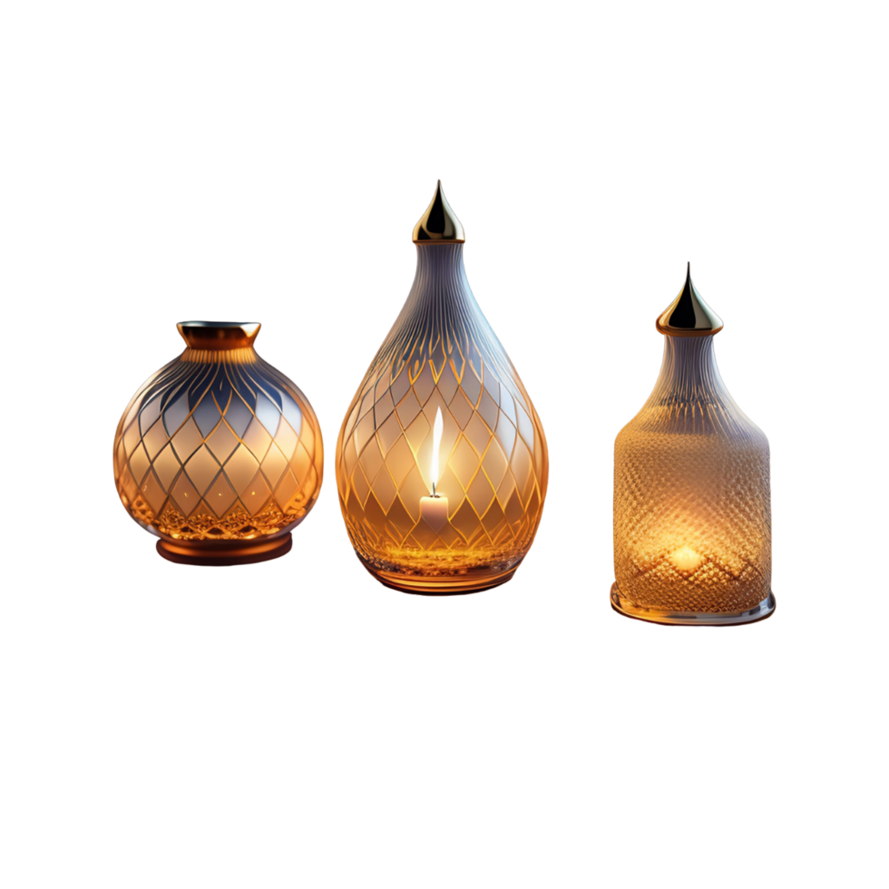 Vintage gold arabic lanterns with glowing candles,Generated Ai png