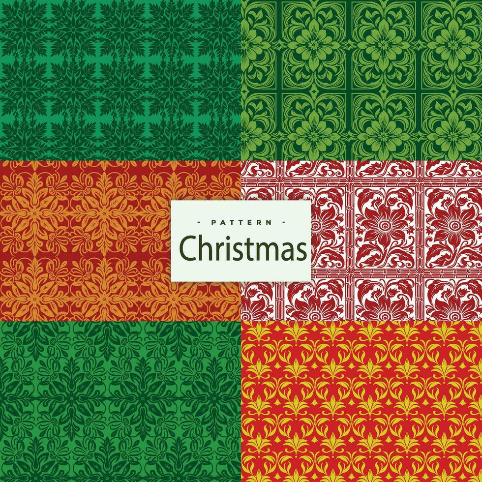 Christmas Pattern Collage Green Trees, Green Snowflakes vector