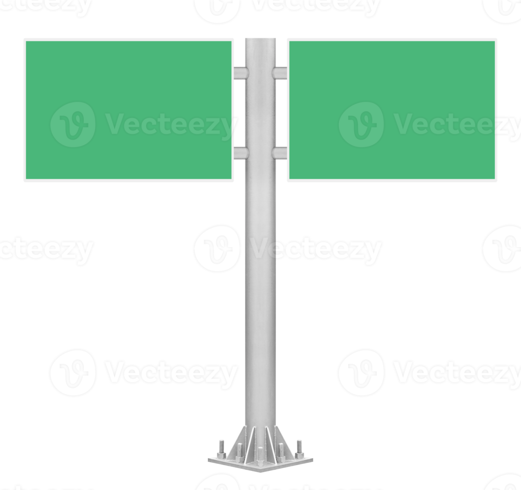 Mockup pole road sign with green billboard png