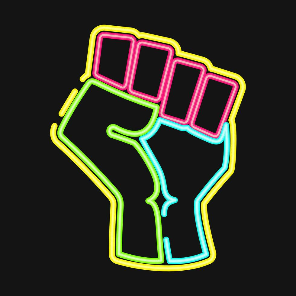 Icon raised hand with clenched. Palestine elements. Icons in neon style. Good for prints, posters, logo, infographics, etc. vector
