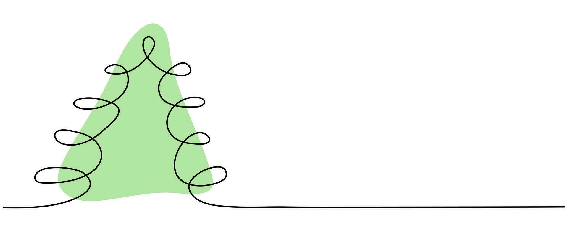 Continuous one line drawing of Christmas tree. New Year design drawn. Vector illustration.