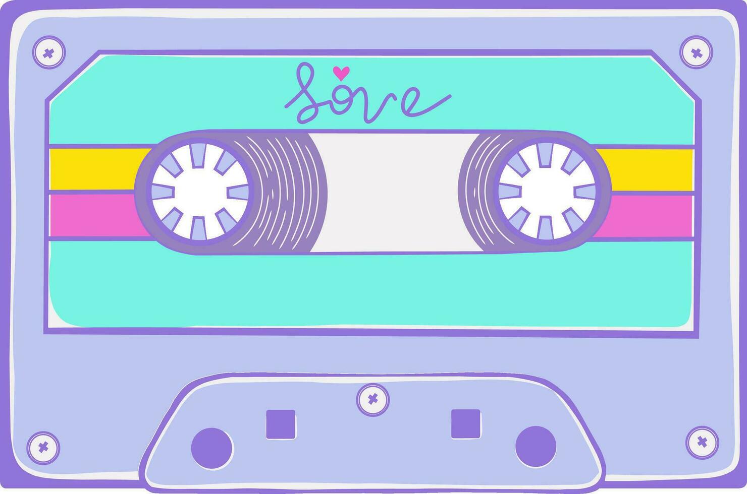 Audio cassette. Retro audio tape with music record of 90s, isolated vector trendy pop object.