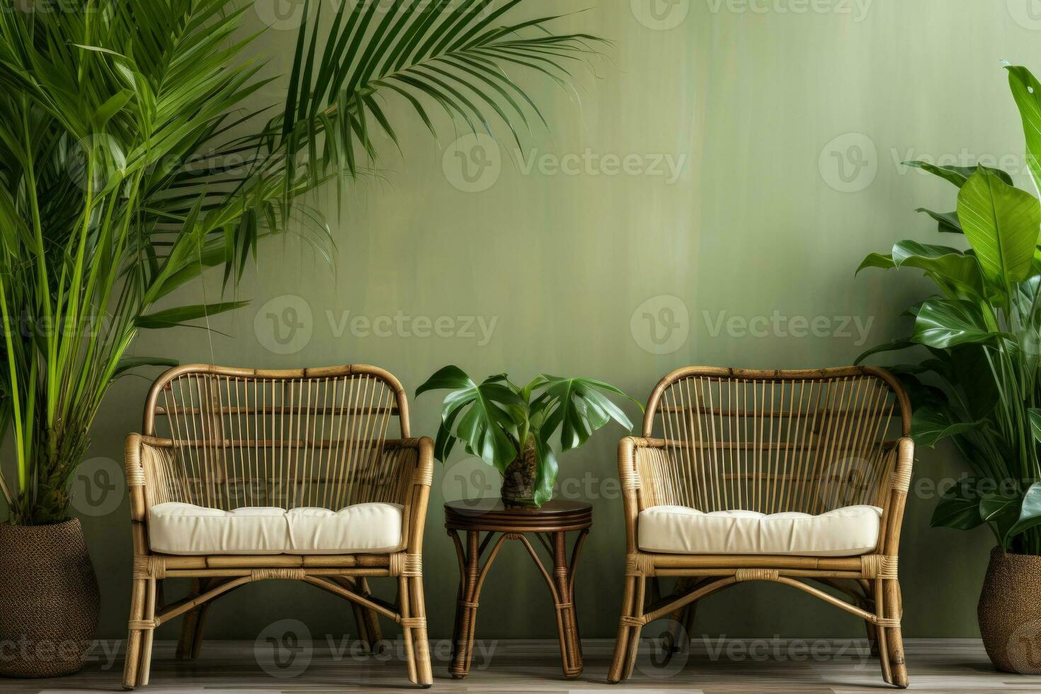 Eco friendly bamboo furniture set background with empty space for text photo