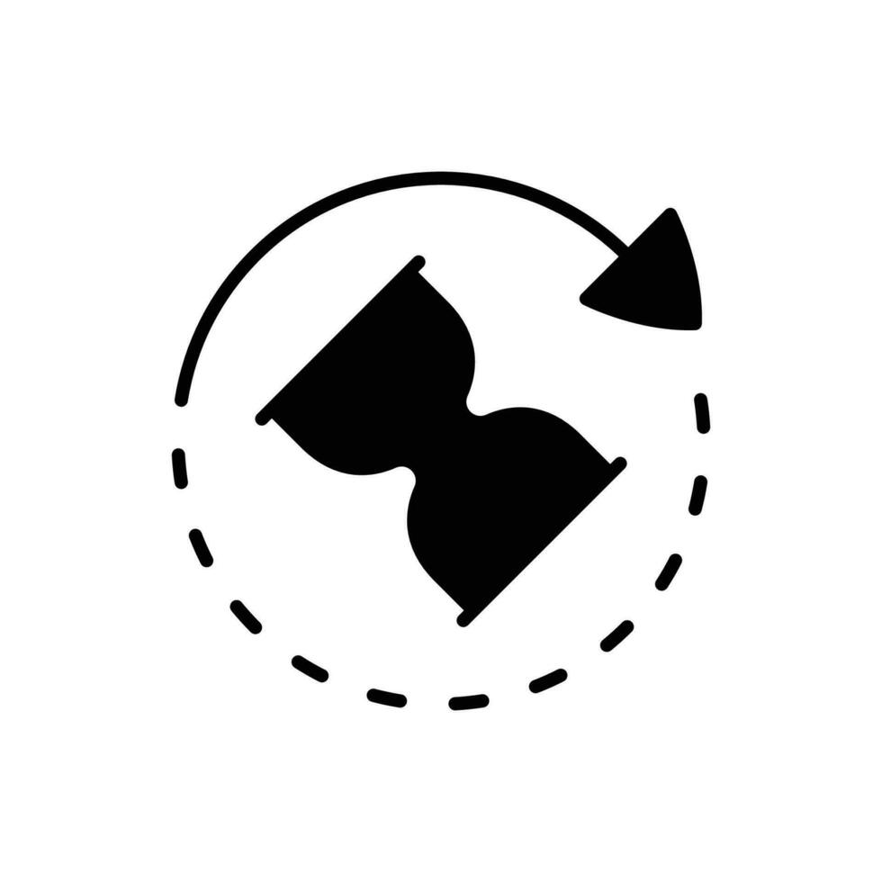 Anti aging hourglass icon. Simple solid style. Waiting slow time, anti old, clock, sandglass with round arrow, timer concept. Black silhouette, glyph symbol. Vector illustration isolated.