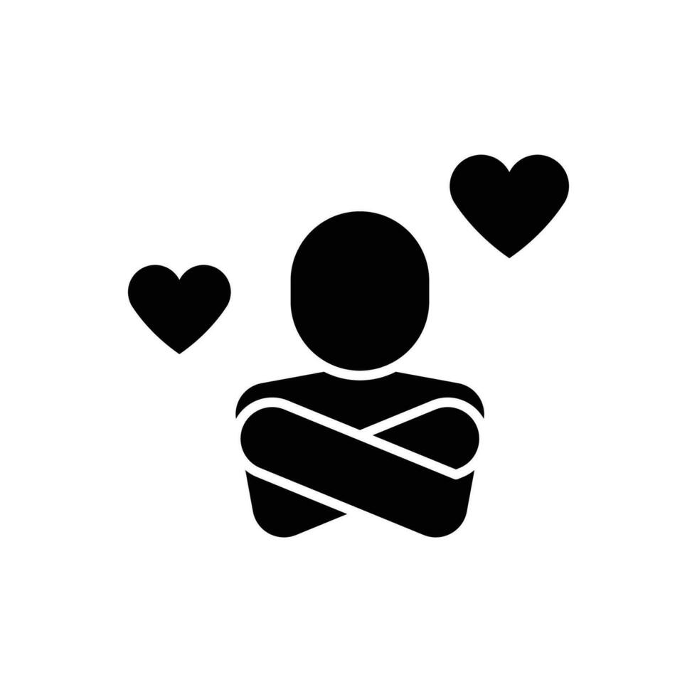 Your self care icon. Simple solid style. Love myself, hug, compassion, embrace my body, good and health life concept. Black silhouette, glyph symbol. Vector illustration isolated.